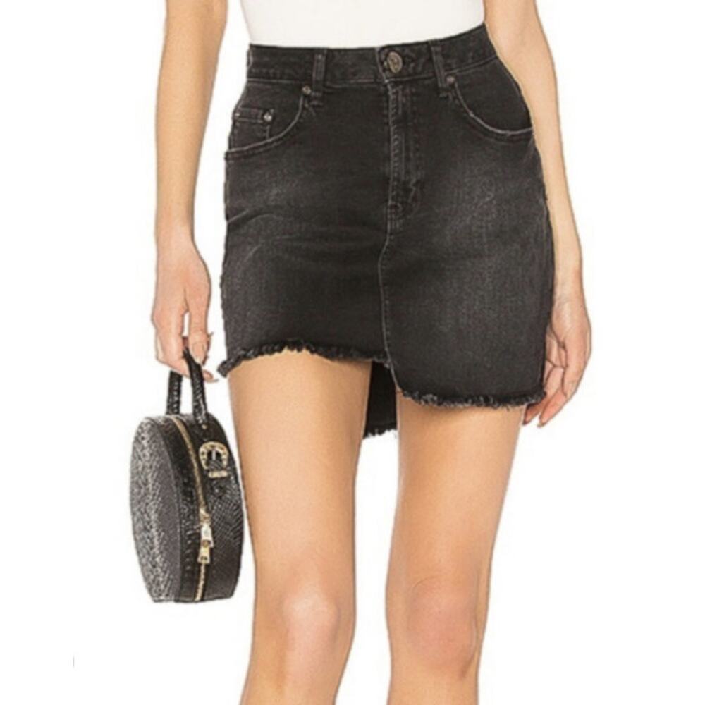 NWT One Teaspoon Sz 26 Black Swan Stretch Denim Jean Cut Off Casual Mini Skirt